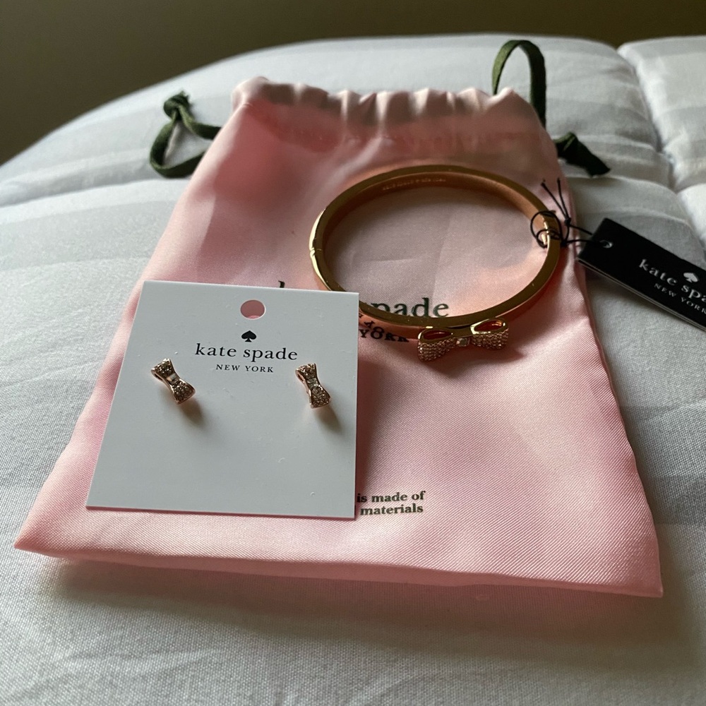 Nwt Kate Spade bow pave Earrings and bracelet